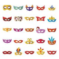Carnival mask venetian icons set, flat style vector
