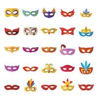 Carnival mask venetian icons set, flat style vector