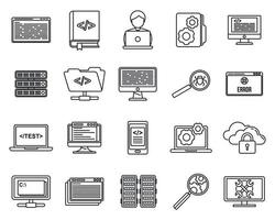 Pc testing software icons set, outline style vector