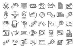 Business backlink strategy icons set, outline style vector