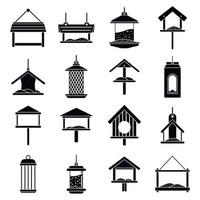 Winter bird feeders icons set, simple style vector