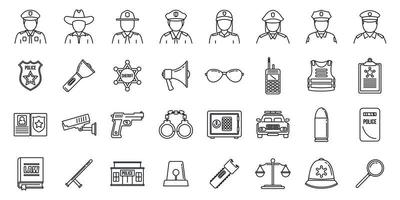 Guard policeman icons set, outline style