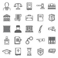 Public prosecutor icons set, outline style vector