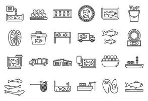 conjunto de iconos de piscifactoría alimentaria, estilo de esquema vector