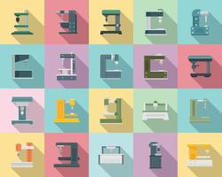 Milling machine icons set, flat style vector