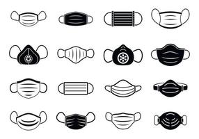 Medical mask dust icons set, simple style vector