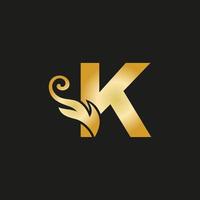 logotipo de la letra k de lujo dorado. logotipo k con un archivo vectorial de estilo elegante. vector