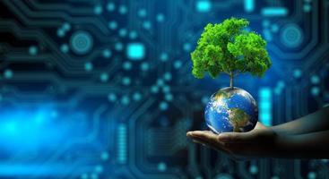 Green computing, csr, IT ethics, Nature technology interaction, and Environmental friendly. Copy space. photo