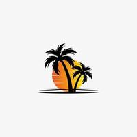 logotipo de palmera con archivo gratuito de vector de playa de mar.