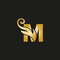 Gold luxury letter M logo. M logo with graceful style vector file.