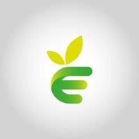 letter E logo design. E logo with leaf icon design free vector file.