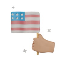 3D USA flag with hand illustration with transparent background png