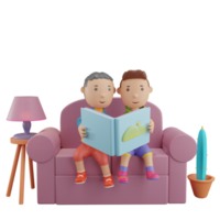 3d niños leyendo libro de cuentos png