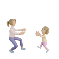 3D render moeder en dochter rennen voor knuffelillustratie png