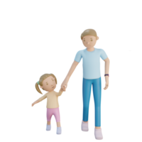 3d render father and daughter walking together illustration png