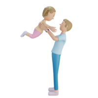 3D render pai e filha brincando juntos ilustração png