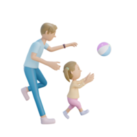 3D render pai e filha perseguindo a ilustração de bola png