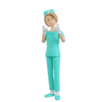 3d render illustrazione dell'infermiera con il gesto del dito d'amore png