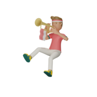 Le personnage de la fête de l'indépendance indonésienne 3d tient la trompette avec un fond transparent png