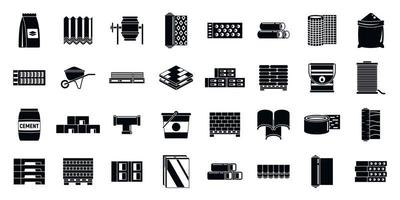 Building construction materials icons set, simple style vector