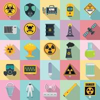 Radiation icons set, flat style vector