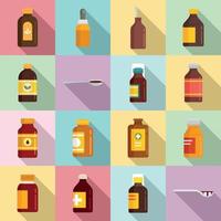 Cough syrup icons set, flat style vector