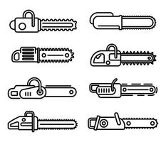 Modern chainsaw icons set, outline style vector