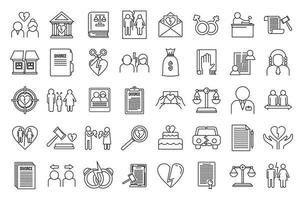 conjunto de iconos de separación de divorcio, estilo de esquema vector