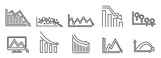 Regression chart icons set, outline style vector