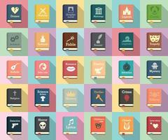 Literary genres icons set, flat style vector