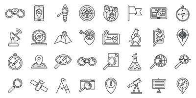 conjunto de iconos de investigación, estilo de esquema vector