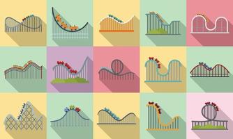 Roller coaster icons set, flat style vector