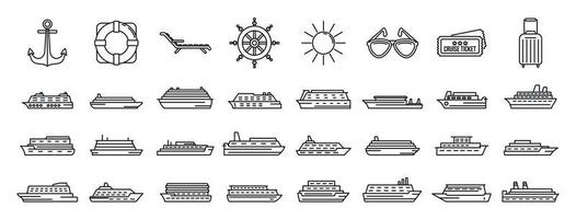 Ocean cruise icons set, outline style vector