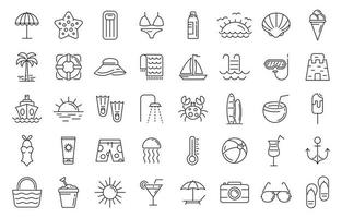 Beach icons set, outline style vector