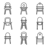 Dinner feeding chair icons set, outline style vector