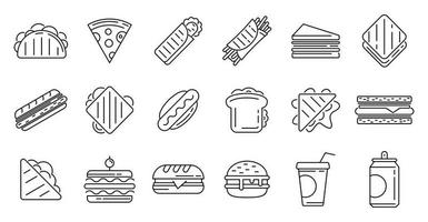 Sandwich bar icons set, outline style vector