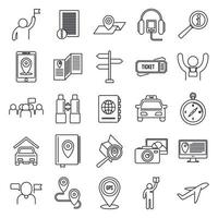 Guide tour icons set, outline style vector