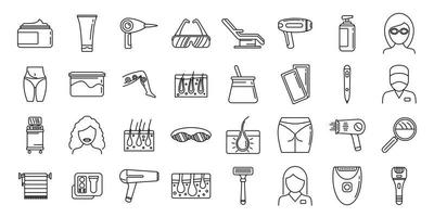 Modern laser hair removal icons set, outline style vector