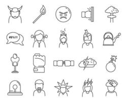 Rage agressive icons set, outline style vector