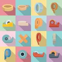 Scotch tape icons set, flat style vector