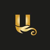 Gold luxury letter U logo. U logo with graceful style vector file.