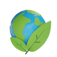 3d earth leaf illustration with transparent background png