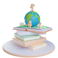 Libro per bambini 3d letto sull'illustrazione del globo con sfondo trasparente
