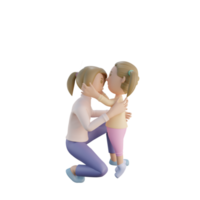 3d renderização mãe e filha beijam ilustração na testa png