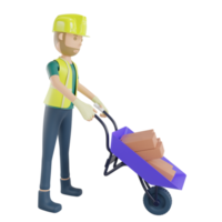 Construction worker carrying bricks with wheelbarrow png