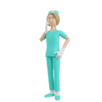 3d render nurse illustration with thinking gesture png