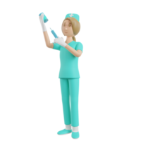 3d render nurse illustration with medical injection and vaccine png