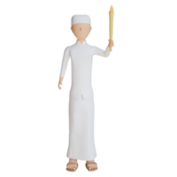 3d man muslim hold torch illustration with transparent background png