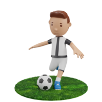 3d render chico disparar pelota futbol png