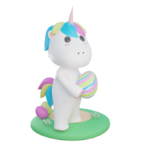 unicorno tenere l'uovo di pasqua illustrazione con sfondo trasparente 3d rendering png